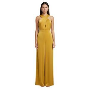 Donna Karan Women Crepe Halter Wide Leg Jumpsuit Sleeveless Golden Yellow Size 6